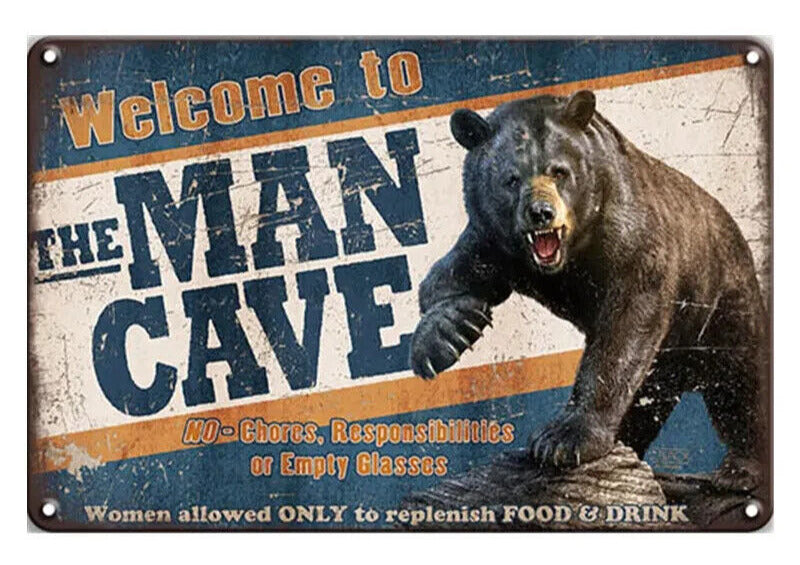 Welcome To The Man Cave Grizzly Bear Vintage Novelty Metal Sign 8" x 12" NEW! Home & Garden:Home Décor:Plaques & Signs Cozy Home Treasures